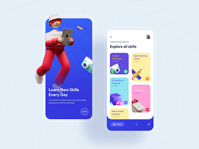 Learn new skills 3d appui clean colors education educational invite iphone learn learning learning app minimal model online prateek skills ui ux