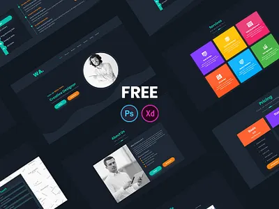 Cv Resume One Page XD & PSD Template Free colorful cv resume template cv template dark theme free freebie freebies light theme psd template xd template xd ui kit