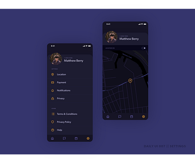 DailyUI 007: Settings dailyui dark ui map mobile settings ui user interface