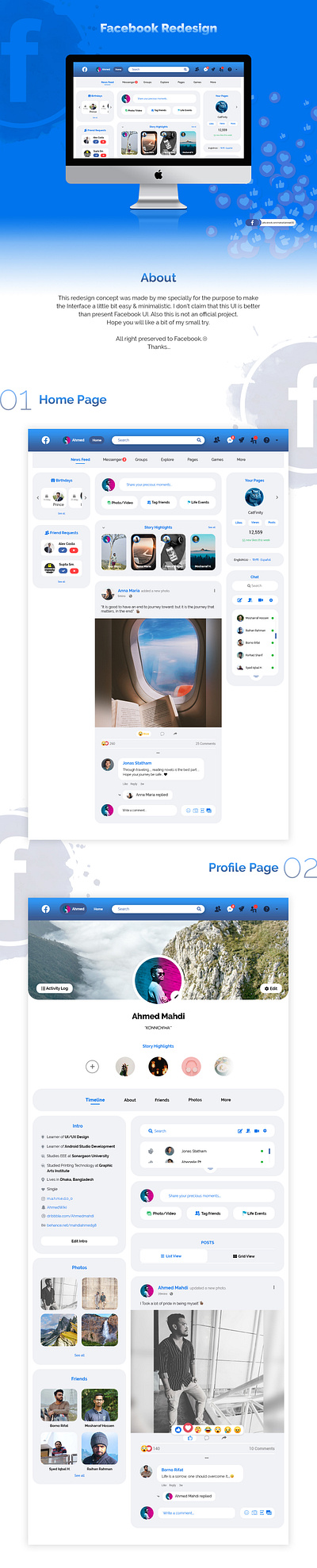 Facebook Redesign Concept ll design facebook facebook redesign landing page minimal minimalistic redesign social ui ui design uiux ux