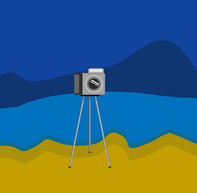 Camera by the seaside design flat illustration minimal vector web