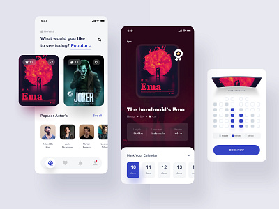 Prandana Movie app actors android app apps blue dashboard design designer desktop interface mobile mockup movie movie poster red smooth star ticket website