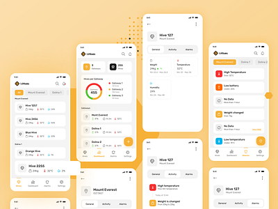 IoHives Mobile App bee bee app beekeeping bees clean dashboard design figma flat honey leonardophoenix mobile mobile app shot ui uiux ux