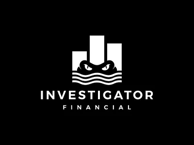 INVESTIGATOR FINANCIAL alligator animal chart concept design eye financial gator graph head icon illustration logo logotype negative space logo predator sign symbol view water