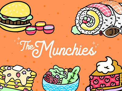 Blush.design illustration pack. The Munchies blush.design blushdesign blushdesignapp burger cherriepie desserts food illustration foodillustration pancakes salad snacks soysouce sushi