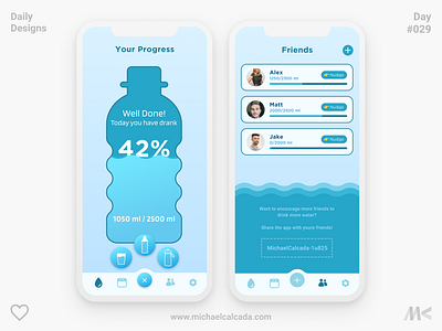 Daily Designs in Quarantine #029 app bottle card concept coronavirus covid19 dailyui design drink drinks friends ios ml screen tracking ui ux water