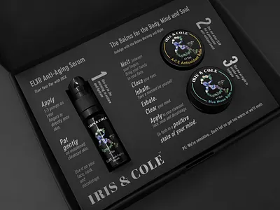 Iris & Cole ampersand black box brand branding cole cream design flower identity iris label lavender logo natural organic packaging plant skincare spray