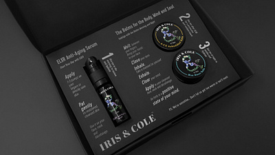 Iris & Cole ampersand black box brand branding cole cream design flower identity iris label lavender logo natural organic packaging plant skincare spray