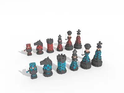 Chess in voxel art 3d character characterdesign chess cubic cute game illustration king lowpoly magicavoxel queen voxel voxelart
