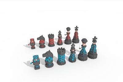 Chess in voxel art 3d character characterdesign chess cubic cute game illustration king lowpoly magicavoxel queen voxel voxelart