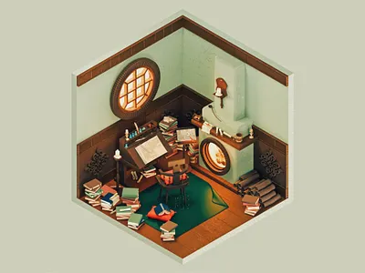 Bilbo Baggin's Study The Hobbit — The Rooms Project 3d 3d art books cinema4d fanart freebie inspiration isolation quarantine redshift redshift3d the rooms project trend