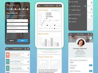 Medical App UI app cards chart graph health medical medical app profile report signup