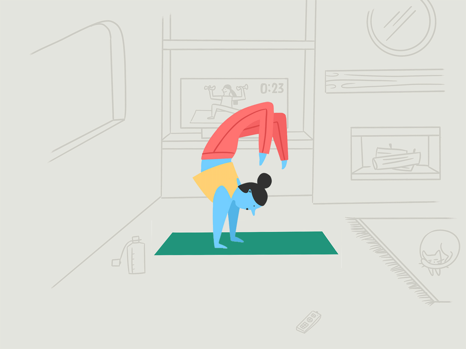 Staying Inside aerobics cat covid19 illustraion procreate quarantine yoga