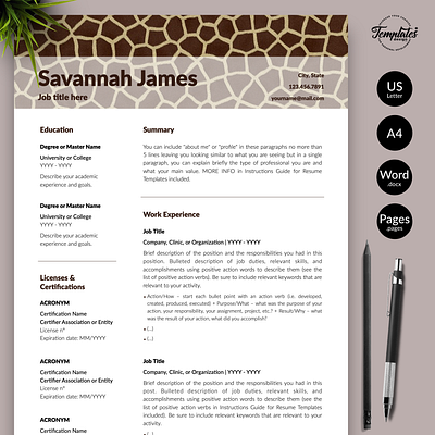 Animal Care Resume for Word & Pages “Savannah James” animal care cv animal care resume creative resume curriculum vitae cv for animal caretakers cv for zoologist cv template modern resume one page resume pet care resume resume for animal care jobs resume for word resume for zoologist resume template safari assistant veterinarian resume veterinary resume zoo director resume zoologist cv zoologist resume