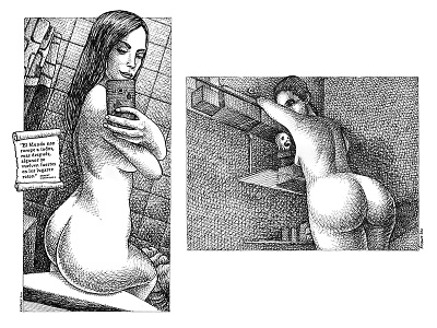 nudes 2 blanckandwhite character art characterdesign comicart draw emiliano raspante illustration illustration art ink wash nude nudeart pen art selfie