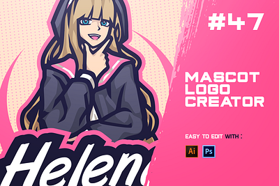 HELENA - ESPORTS LOGO CREATOR anime badge brand cartoon cute art design esports game gaming girls illustration kids logo people pink sport sports sweet vector woman