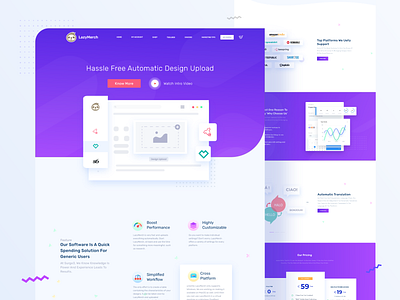 SAAS Landing page design for lazymerch automatic design upload classic clean elementor elementor based template indian agency indian designer indianpix lazymerch minimal modern landing page design purple saas saas landing page saas website software design uidesign web design wordpress theme