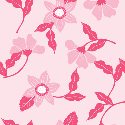 Pretty Pink Florals Seamless Repeat Pattern floral floral art floral pattern florals flowers fresco illustration modern monochrome one color pattern pink surface design surface pattern surface pattern design vector wildflower