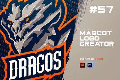 DRAGOS ESPORTS LOGO CREATOR ancient animals badge brand branding dragon esports fire game gaming giant huge illustration logo mascot myth old sports stone vector