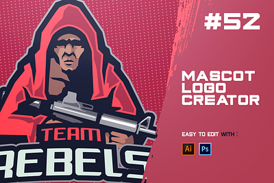 TEAM REBELS ESPORTS LOGO CREATOR assasins badge blind brand branding esports game gaming hunter illustration logo mascot rebels red sniper sport sports team vector villain