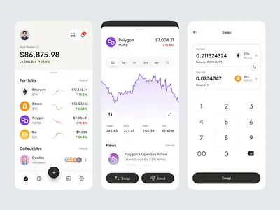Crypto & NFT Mobile App app bank bitcoin coinbase crypto design ethereum finance illustration mobile nft nfts rainbow statistic stock transfer ui uiux uniswap ux