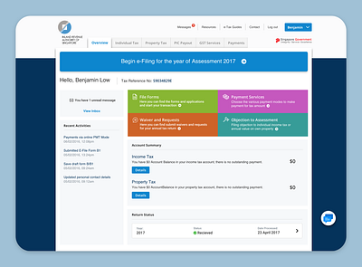 IRAS Tax portal Redesigned app desktop application home screen tax ui ux