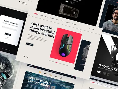GamerX - eSport/Streaming UI Kit adobexd elements eport gamer gaming landing page minimalistic streaming template ui ui kit ui8 ux web web design website