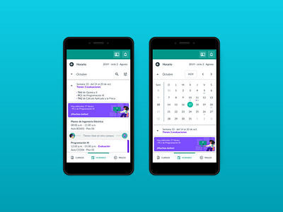 Calendario de Clases calendar calendar design calendar mobile calendar ui class color design education figma figma design mobile mobile ui purple schedule turquoise ui ui design user interface