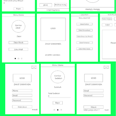 Wireframe - Zakat Samarinda Mobile App v.2 mobile app mobile app design mobile design ui ux wireframe