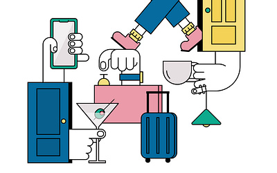 Little lobby illustration design flat hotel illustration lobby minimal monoline ui vector vector illustration