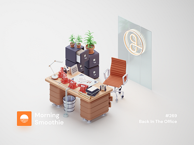 Back In The Office 3d 3d art blender blender3d desk desktop diorama furniture glass illustration isometric isometric design isometric illustration low poly modern office office design office space work workstation