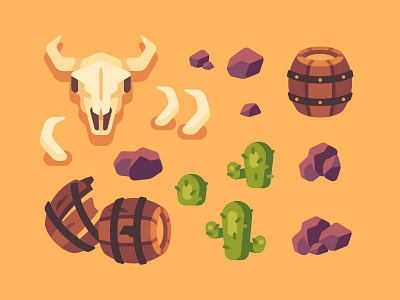 Desert items desert flat design game illustration mobile pirate vector