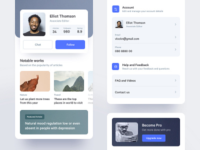Profile and Settings account app articles minimal mobile news profile settings ui ux