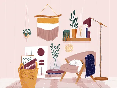 Home sweet home astronomy cat cosy cosy home decorating decoration digital art home deco home sweet home illustration love pink procreate tissage zen