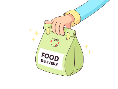 Food Delivery cartoon courier deliver delivery express fast delivery food delivery foodstuff hand isometric online packet paper package products shipment supply vector illustration yum yummy