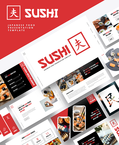 SUSHI – Japanese Food Powerpoint Template branding business creative japanese logo minimal portfolio presentation professional sushi sushi powerpoint sushi roll ui