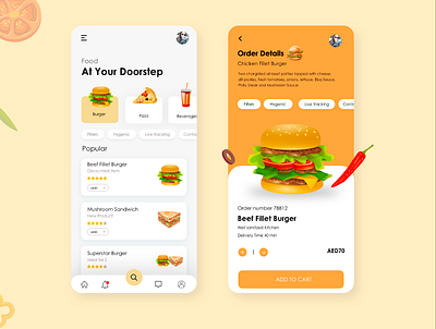 Food Mobile Application-UI/UX Design adobe xd burger burger menu clean colour concept creative design 2020 detail page dubai designer fast food food app food delivery hira illustration minimal mobile app mobile ui uxui