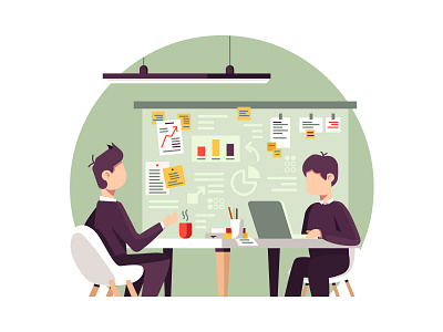 Business team planning tasks branding design drawing flat illustration minimal ui ux vector