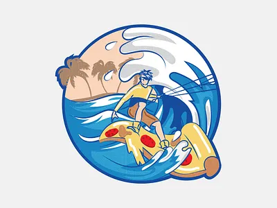 Pizzasurfing sticker illustration kite kite surfing kitesurfing pizza sticker waves