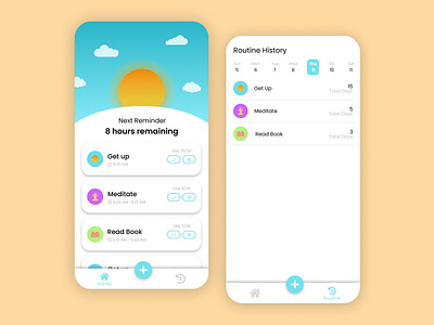 Morning Routine App alarm checklist meditate mobile morning navbar read readbook reminder sleep sunrise sunshine ui ux uidesign uiux uxdesign wakeup