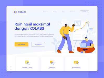 KOLABS - Header Illustration Concept analytic character collaboration design graphic header illustration landing page noansa presentation purple sales manager selling team ui uiux vector website