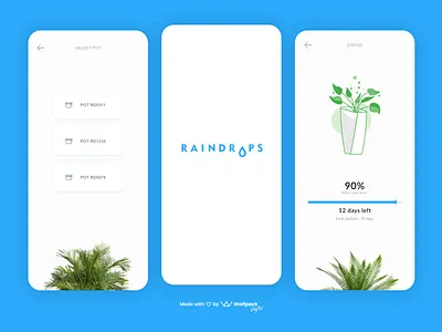 Raindrops - IoT & GreenTech App flat greentech iot minimalist mobile app mobile ui