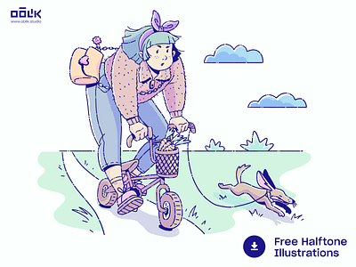 Free Halftone Illustrations 01 bike biking carrots dog drawing free freebie girl halftone illustration oblik oblik studio outside photoshop