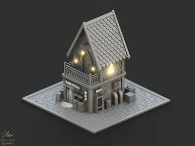 Elfpunk house concept 3d 3d art 3d modeling arcade machine blender blender3d cyberpunk diorama elven fairytale fantasy art house illustration industrial isometric lantern neon sign pipes vending machine wires