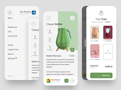 Appliances mobile app branding cart clean e commerce ecommerce interface menu menubar mobile mobile app mobile ui product design product page settings ui