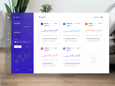 Cryptocurrency Trading App Wallet bitcoin bitcoin services bitcoin wallet crypto dashboard crypto exchange crypto trading crypto wallet cryptocurrency dashboard ui desktop ethereum finance app income litecoin monero money portfolio ripple