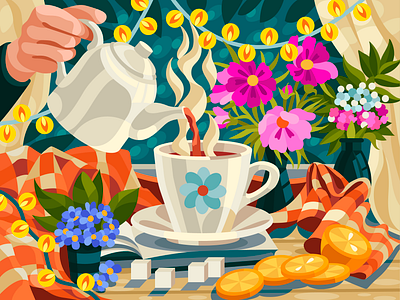 Plaid and tea at home beresnevgames coloringbook cup decorative illustration dishes flowers flowers illustration gallerythegame gameillustration illustration illustration art illustration digital still life tea tea cup tea party vector vector artwork vectorillustration