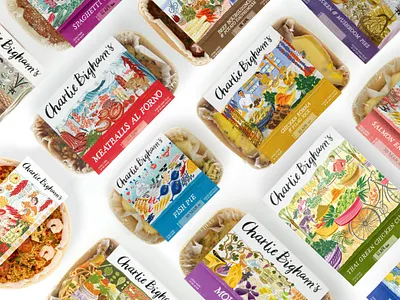 Charlie Bigham's branding colour colourful concept design designer drawing food food packaging foodpackaging handdrawn identity illustration illustrator meal natural organic package packaging ready