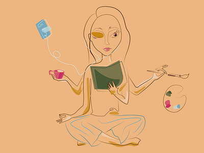Multitasking illustration multitasking one line vector yoga