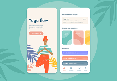 Yoga flow app app branding design figma graphics illustration meditation typography ui ux web website yoga yoga app